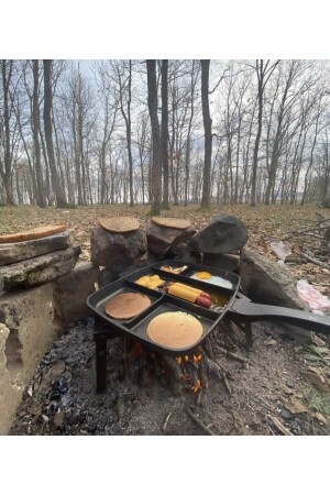 Mehrzweck-Campingpfanne aus Granitguss mit 5 Töpfen - 5