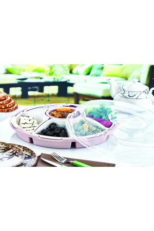 Mehrzweck-Frühstücks- und Snack-Set aus Kunststoff mit 7 Fächern, rosa Farbe, GM00207 - 3