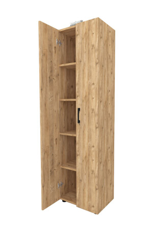 Mehrzweck-Küchenschrank mit 5 Einlegeböden und 2 Türen, Badezimmerschrank, Mehrzweckschrank, Kiefernholz, Bfg-5Shelves-Ordnerhalter - 8