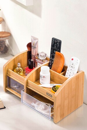 Mehrzweck-Organizer für Make-up und Kosmetik – Organizer aus Holz mit Bambusmuster - 2