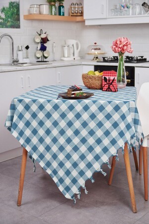 Mehrzweck-Tischdecke, Picknick-Tuch und Tischdecke, blau kariertes Gingham-Muster, 140 x 140 cm - 1