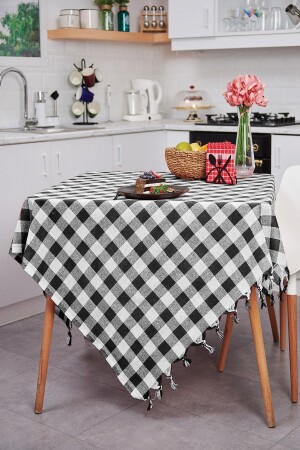 Mehrzweck-Tischdecke, Picknick-Tuch und Tischdecke, schwarz kariertes Gingham-Muster, 140 x 140 cm - 1