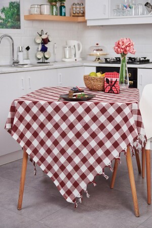 Mehrzweck-Tischdecke, Picknick-Tuch und Tischdecke, weinrot, kariert, Gingham, 140 x 140 cm - 1