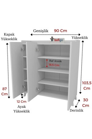 Mehrzweckschrank mit 3 Türen, Mehrzweck-Küchenschrank, Badezimmerschrank, Schuhregal, weiß, Bfg-3 Türen-Dlp - 7