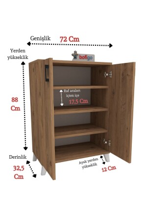 Mehrzweckschrank, Schuhschrank mit 4 Einlegeböden und 2 Türen, Schuhregal aus Kiefernholz - 7