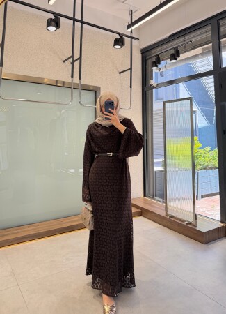 Melira Dantel Elbise - Kahve - Nuuwears