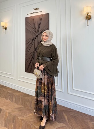 Melotti Eteği Desenli Takım - Kahve - Nuuwears