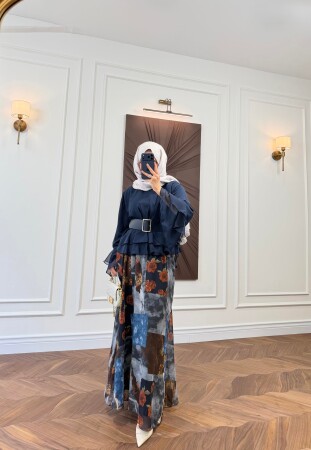 Melotti Eteği Desenli Takım - Lacivert - Nuuwears