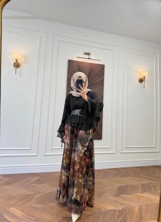 Melotti Eteği Desenli Takım - Siyah - Nuuwears