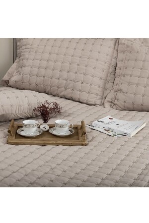 Meltem Doppelbett-Tagesdecke, Creme – Cappuccino - 10