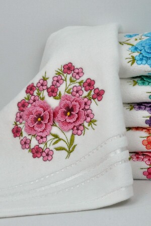 Menekşe 6'li Çok Renkli 3 Boyutlu Kadife Çeyizlik Hediyelik 50x90 1360 gram 6 Adet El-yüz Havlusu 200 - Şelale