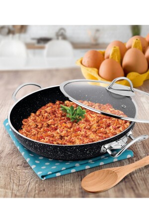 Menemen Aşkı Cam Kapaklı Siyah Granit Tava 24 Cm YLinmn0324221 - 1