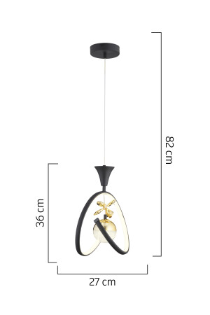 Mengü Single Black Gold 3 Farben 30 Watt LED Modernes Wohnzimmer, Flur, Halle Led-Kronleuchter 4001-01-BL-GL - 6