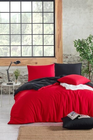 Mer-tim Cotton Ranforce Single 160x220 Doppelseitiger Bettbezug Bettbezug Schwarz-Rot MERTM000701 - 1