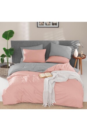 Mer-tim Cotton Ranforce Single Double Sided Duvet Cover Quilt Case 160x220 Pink - Grey MRTM PINK-GRAY 160X220 - 1