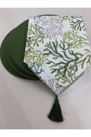 Mercan Desenli Runner Ve 6'lı Supla Seti Tasarım - Premier