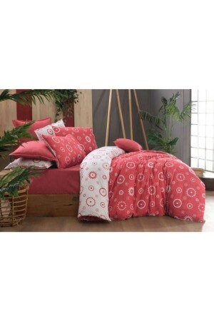 Merlot Fancy Popeline Doppelbett-Bettbezug-Set Rot ZMRSRVRNFS182 - 1