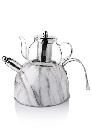 MNZ-مربور ضغط الصلب الزجاجي الشاي مجموعة بيضاء P / MTL-200602-1 - Paçi