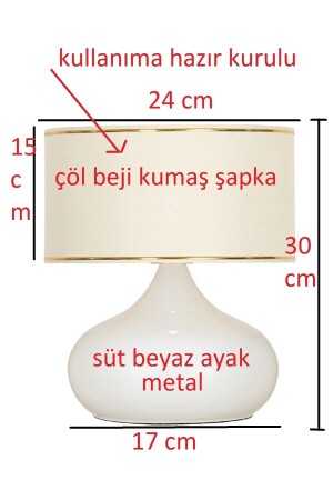 Metal Ayaklı Bej Renk Masa- Komodin-vitrin Üstü Abajuru ELİPS ABAJUR- ÇÖL BEJ - 5