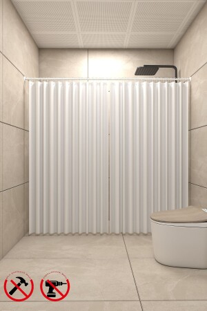 Metal Banyo Duş Perde Borusu 120x210cm Beyaz - 4