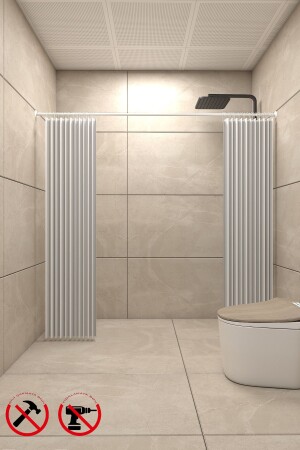 Metal Banyo Duş Perde Borusu 120x210cm Beyaz - 5