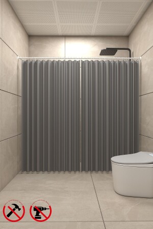 Metal Banyo Duş Perde Borusu 120x210cm Beyaz - 6
