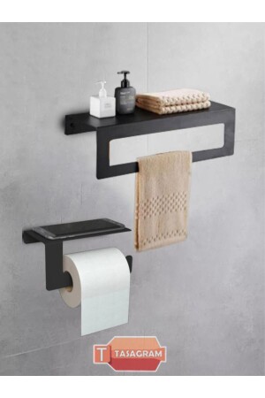 Metal Banyo Havlu Askılığı Ve Tuvalut Kağıdı Askılığı 2'li Set tuvalet-havluluk-set - 1