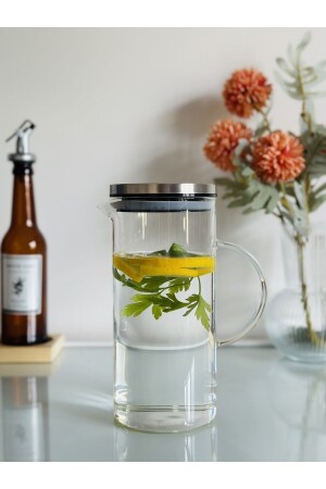 Metal Kapaklı Vakumlu Borasilikat Cam Sürahi 1200 Ml MTLSRH1200 - Nonni Home Art