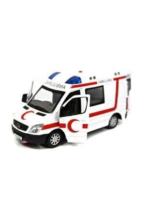 Metal Kapıları Açılan Sesli Işıklı Ambulans Beyaz Mercedes Benz 1:32 Ölçekli Ilk Yardım Aracı mtlçkbrkmblns - 3