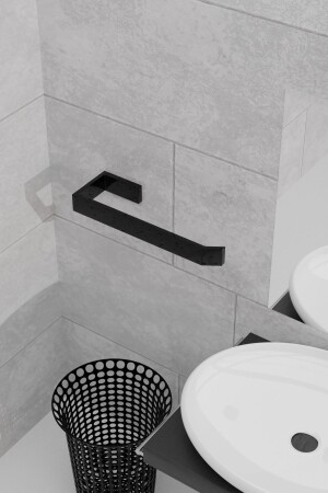 Metal Mat Siyah Kağıt Rulo Havluluk- Peçetelik- Yapışkanlı Tasarım- Banyo Askısı - 6