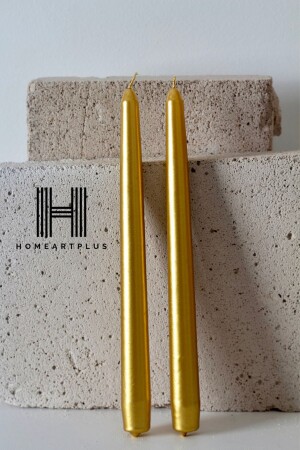Metalik Gold Renk 2 li Şamdan Mum (çap 2.2 boy 25cm) - 1