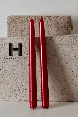 Metalik Kirmizi 2 li Şamdan Mum (çap 2.2 boy 25cm) - Homeartplus