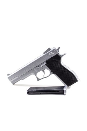 Metalik Parlak Gri Boncuk Tabanca Estetik Görünüş Kaliteli Plastik Oyuncak Silah Boncuk - Numaca