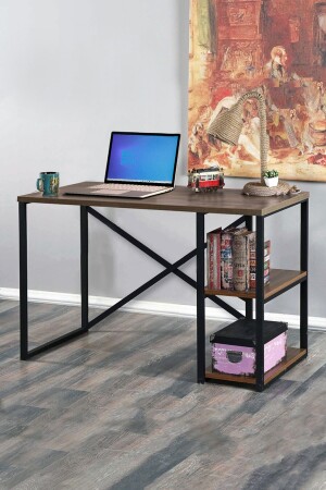 Metall-Arbeitstisch, Laptop-Computertisch mit 2 Ablagen, Unterrichtsbüro, Schreibtisch, 60 x 120 cm, Walnuss DC2020 - 1