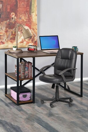 Metall-Arbeitstisch, Laptop-Computertisch mit 2 Regalen, Unterrichtsbüro, Schreibtisch, 60 x 120 cm, Walnuss DC2020 - 4