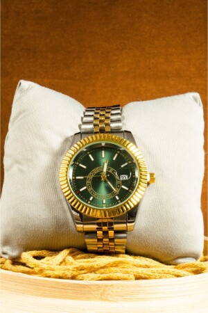 Metall-Gold-Herren-Armbanduhr mit Innengehäuse, grünem Rahmenband, Gold, stilvolle Freizeit-Armbanduhr lüxgolmetal3 - 1