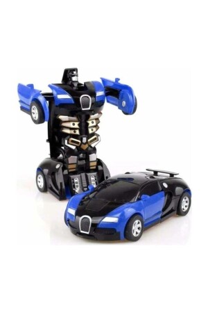 Metall-Pull-and-Drop-Auto, das sich in einen blauen Bugatti 344er-Spielzeugroboter verwandelt - 1
