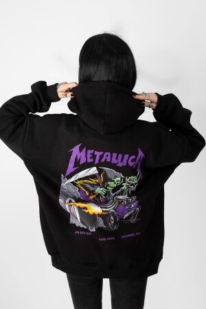 Metallica Mor Sırt Baskılı Siyah Oversize Kapüşonlu Sweatshirt 816E0943 - 7