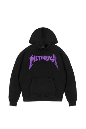 Metallica Mor Sırt Baskılı Siyah Oversize Kapüşonlu Sweatshirt 816E0943 - 2