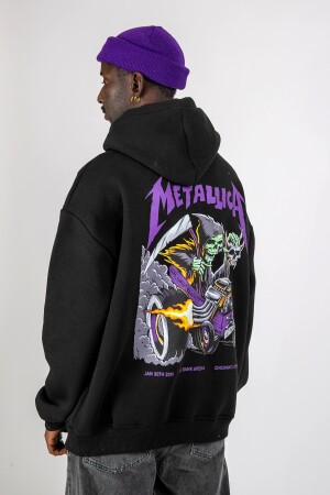 Metallica Mor Sırt Baskılı Siyah Oversize Kapüşonlu Sweatshirt 816E0943 - 3