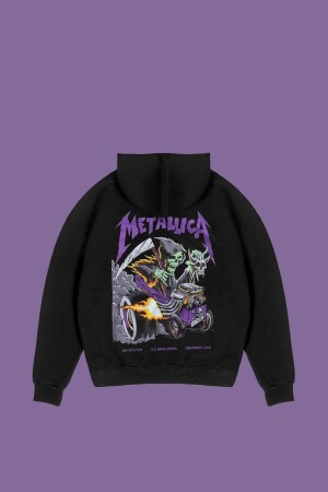 Metallica Mor Sırt Baskılı Siyah Oversize Kapüşonlu Sweatshirt 816E0943 - 1