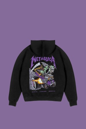 Metallica Mor Sırt Baskılı Siyah Oversize Kapüşonlu Sweatshirt 816E0943 - 2