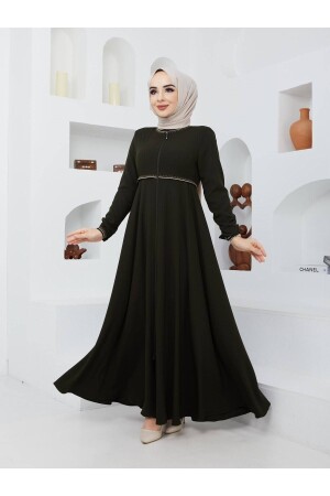 Mevlana-gemusterter, ausgestellter Abaya-Deckmantel mit Ärmel- und Taillenmodell - 1