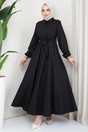 Mevlana-Kleid mit Gürtel, Schwarz - 1