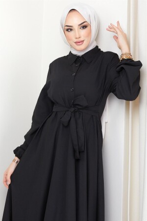 Mevlana-Kleid mit Gürtel, Schwarz - 2