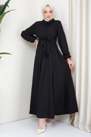 Mevlana-Kleid mit Gürtel, Schwarz - 3