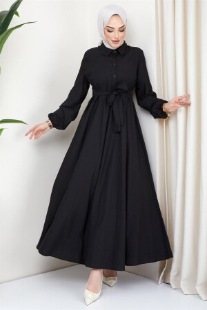 Mevlana-Kleid mit Gürtel, Schwarz - 4