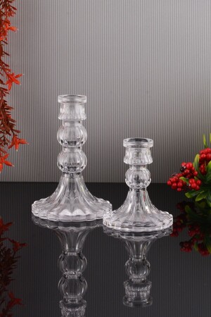 MİA 2-teiliger Kerzenständer aus Glas, mittelgroß, dekorativer Kerzenhalter in Kristalloptik, Kerzenständer-Set - 5