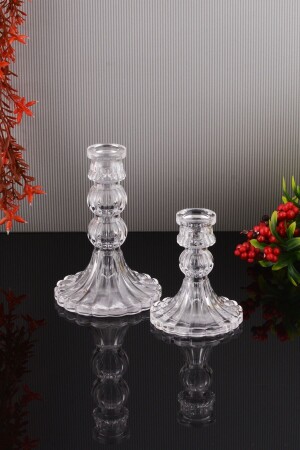 MİA 2-teiliger Kerzenständer aus Glas, mittelgroß, dekorativer Kerzenhalter in Kristalloptik, Kerzenständer-Set - 6