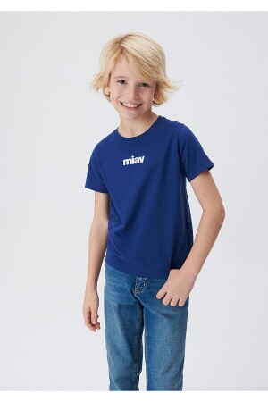 Miav bedrucktes marineblaues Kinder-T-Shirt mit normaler Passform und normalem Schnitt 6633270722 - Mavi